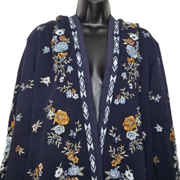 Driftwood Shelly Open Front Cardigan Size Medium Embroidered Floral - Picture 2 of 9